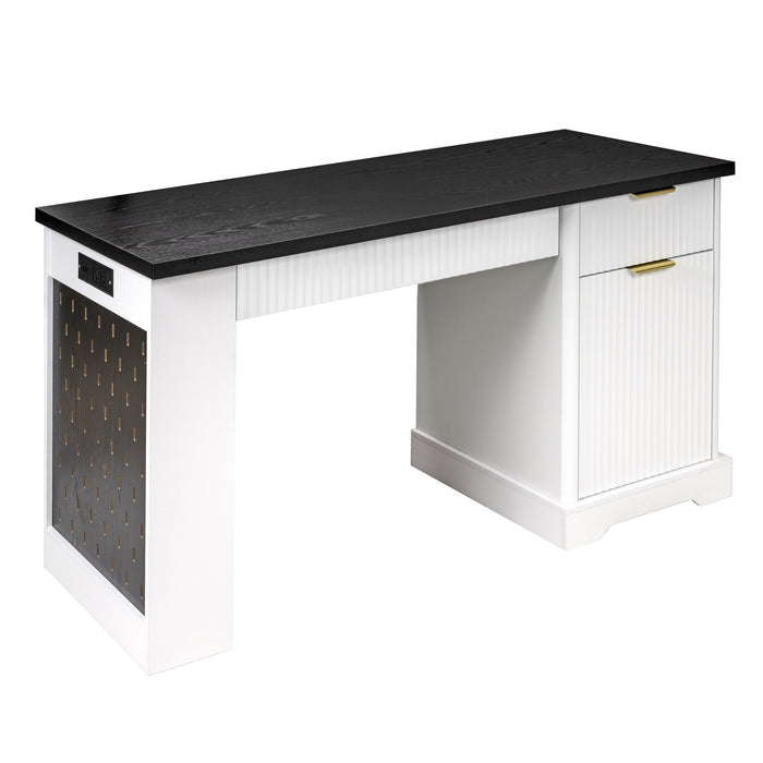 Modern Fluted Office Desk With Storage Cabinet