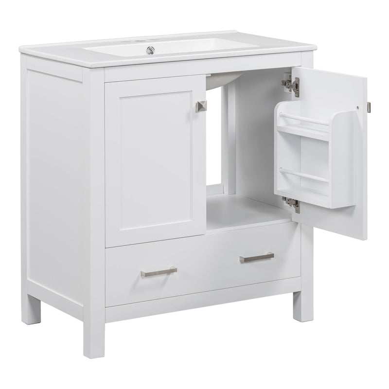 Bathroom Vanity With Single Sink, Combo Cabinet Undermount Sink, Bathroom Storage Cabinet With Two Doors And A Drawer, Soft Closing, Multifunctional Storage, Solid Wood Frame
