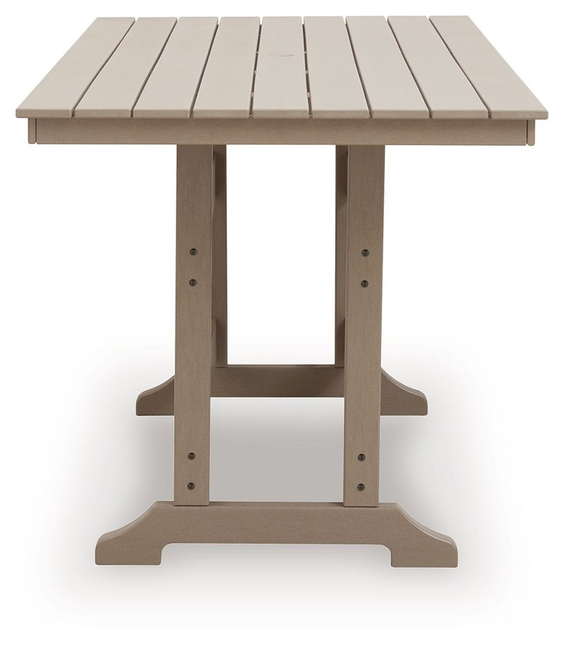 Seacliff Beach - Rectangular Counter Height Dining Table With Umbrella Option - Medium Brown