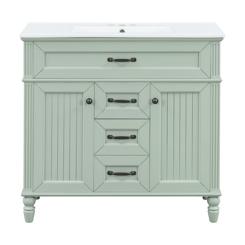 Bathroom Vanity With Sink, Flip-Out Top Drawer, Soft Close Doors, 2 Storage Drawers