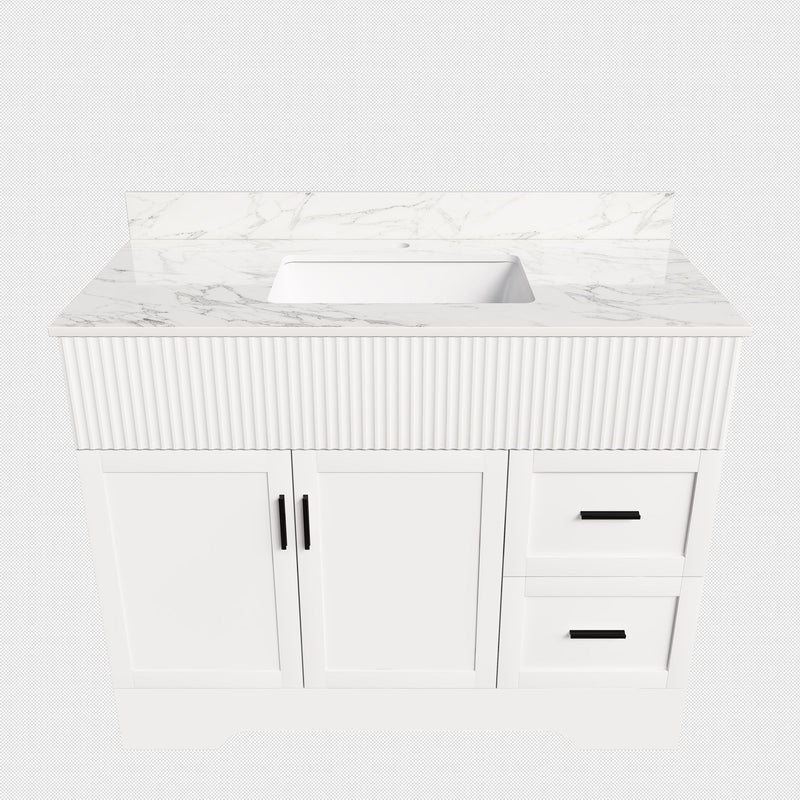 Bathroom Vanity Set, Fluted Cabinet, Soft Close Doors & Drawers, Single Faucet Hole, Sink Included - White