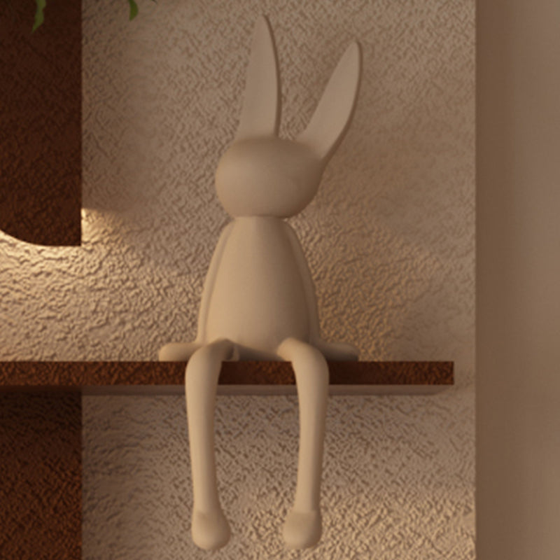 Adjustable LED Sandstone Wall Decor With Simulated Plants 3D Art Sculpture, Glass Vase & Rabbit Statue, Remote Control - Light Coffee