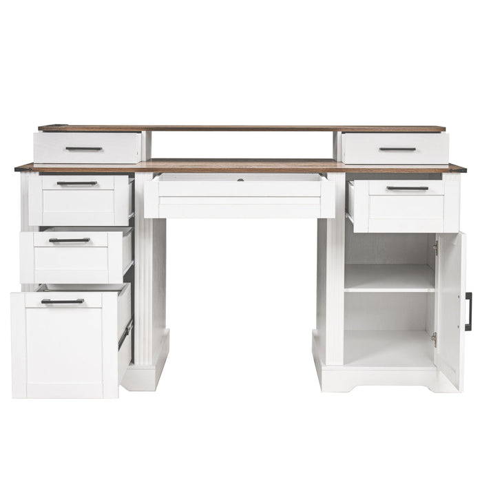 Office Desk With Charging Station & Storage Cabinet