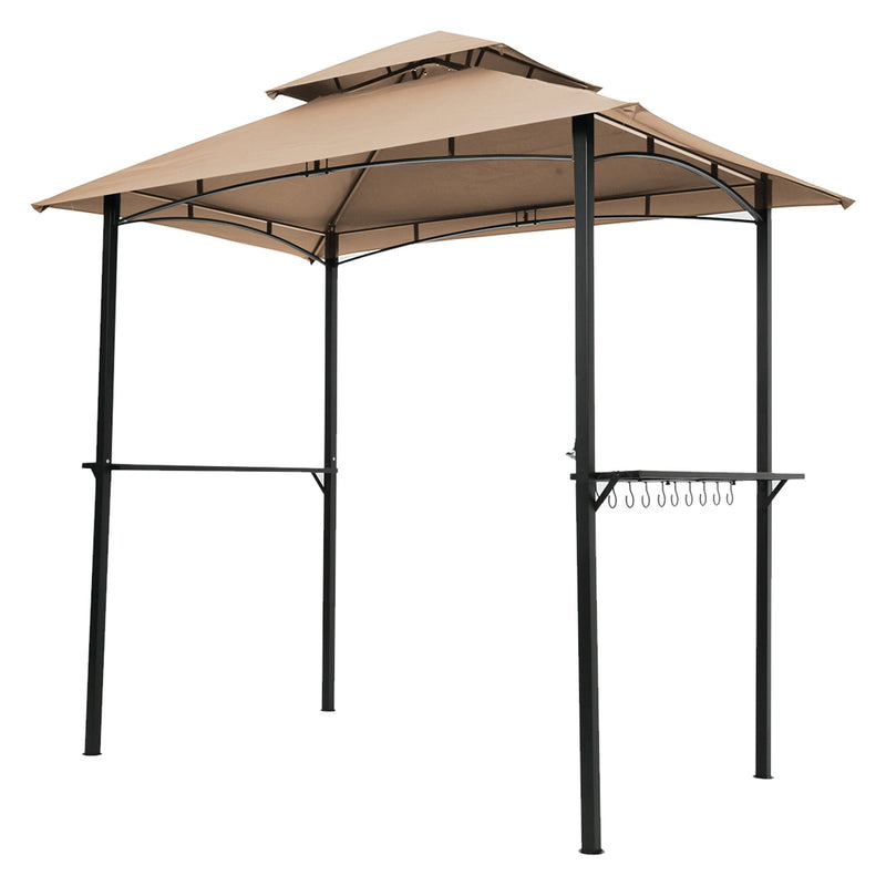 Outdoor Grill Gazebo With Double Tier Soft Top Canopy, Steel Frame, Bar Counters & Hook