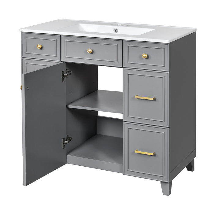 Bathroom Vanity With Ceramic Sink, Soft Close Doors, Adjustable Shelves