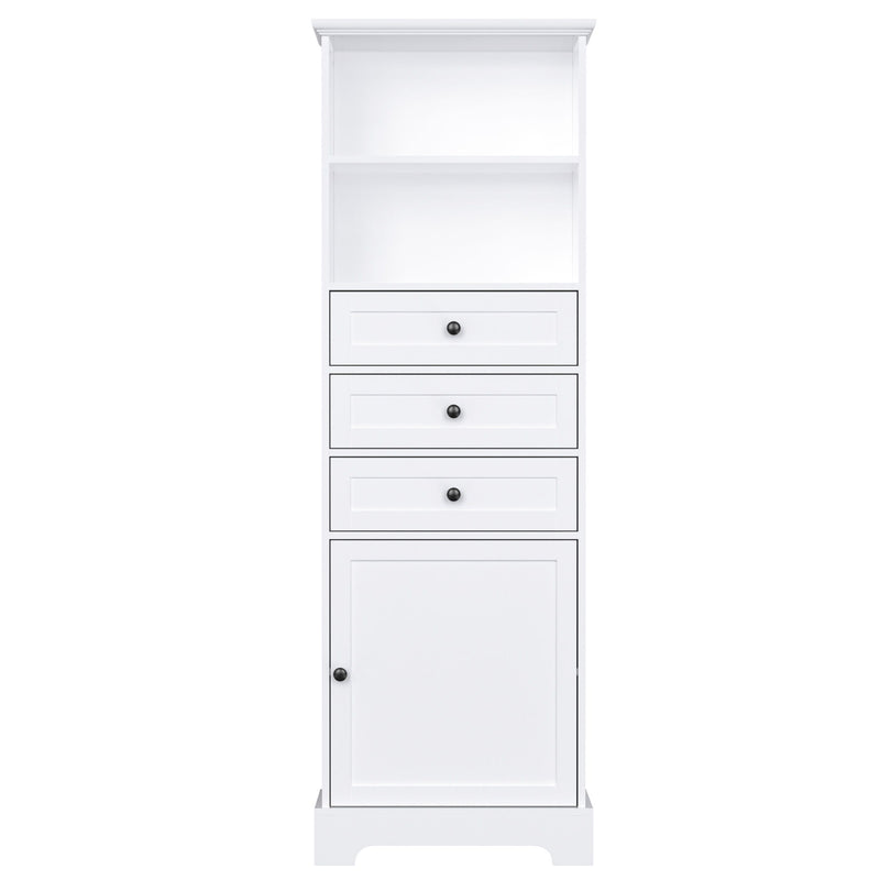 Tall Storage Cabinet With 3 Drawers And Adjustable Shelves For Bathroom