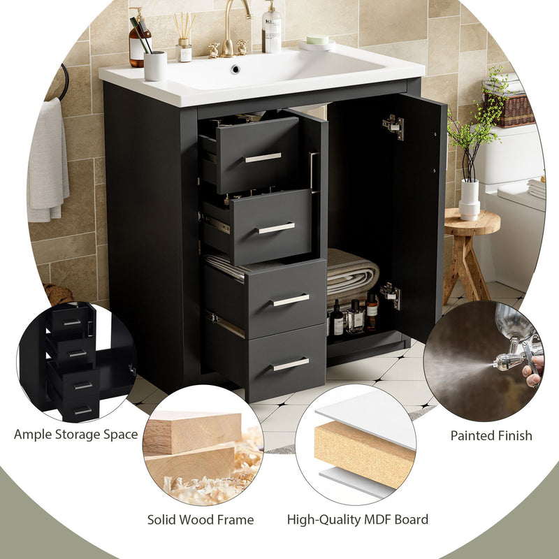 Ceramic Sink Combo, Freestanding Vanity Set With 3 Drawers & Soft Closing Doors