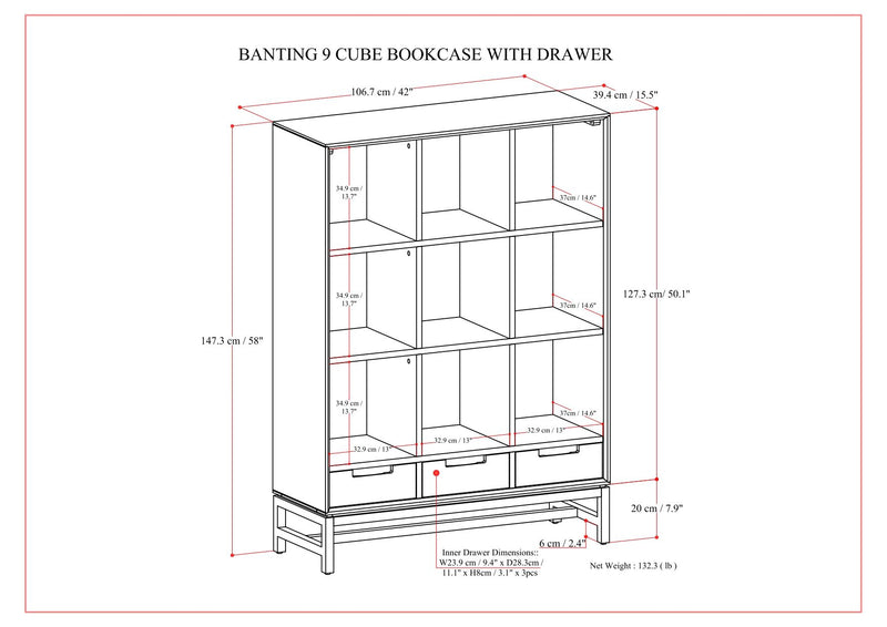 Banting - 9 Cube Bookcase With Drawers - Walnut Brown