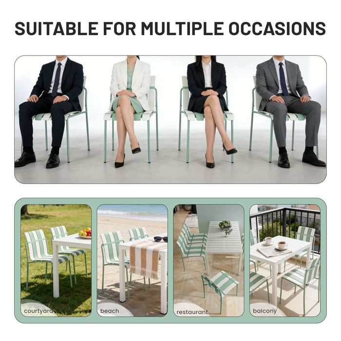 4 Piece Set Of Color Block Designed Single Chairs & Round Table - Cream White / Haze Green / White