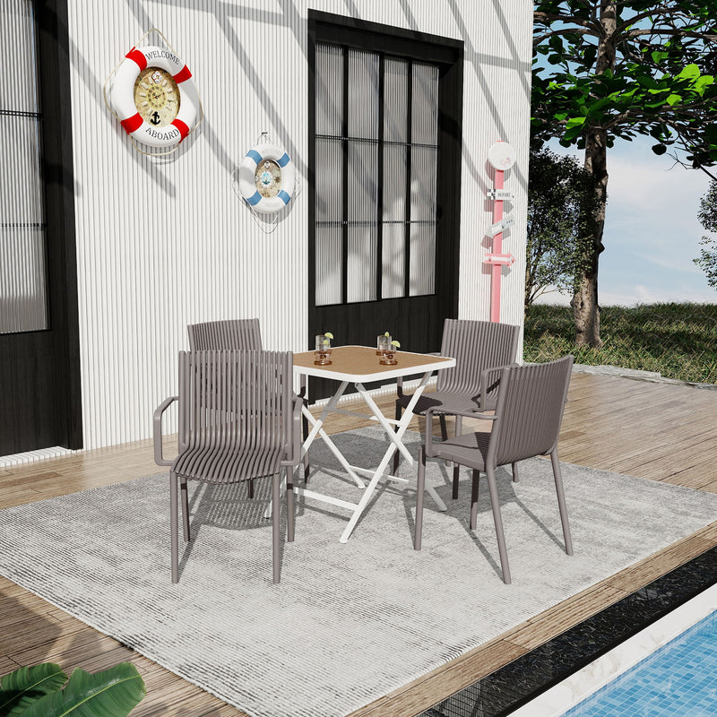 4 Modern Stackable Plastic Armchair Matched With Folding Square Table