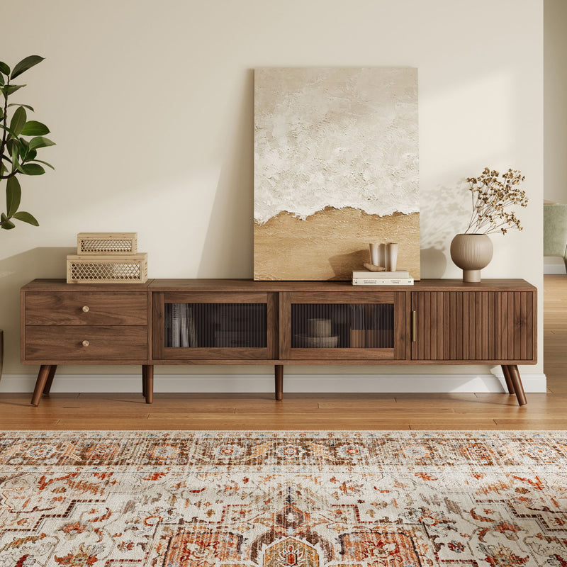 76" TV Stand, Entertainment Center With Storage Cabinets, TV Media Console Table For Living Room - Natural