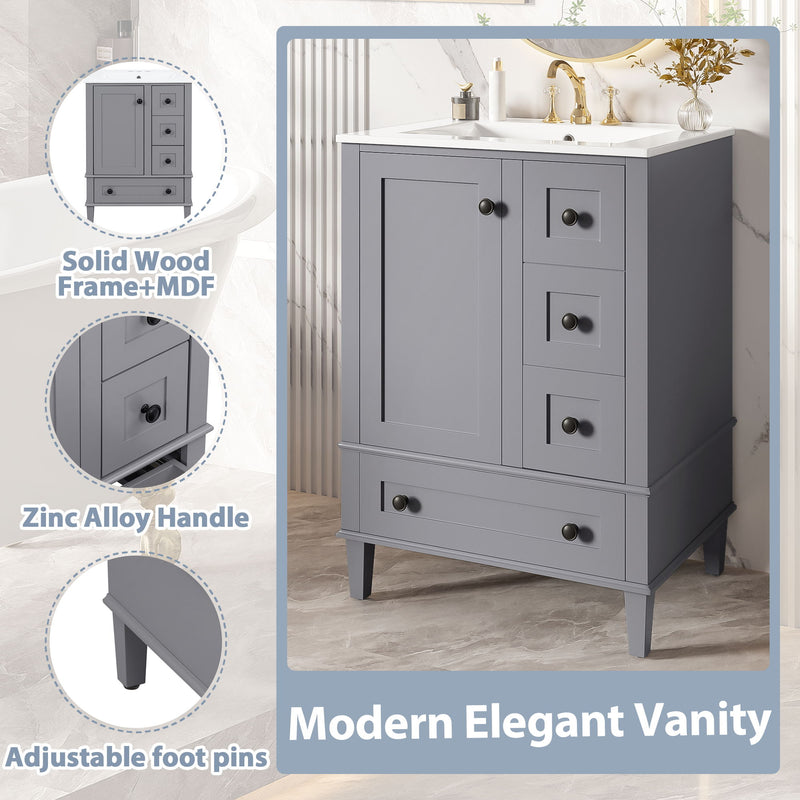 Bathroom Vanity With Integrated Basin, Soft Close Drawers, Door Mounted Double Layer Shelf
