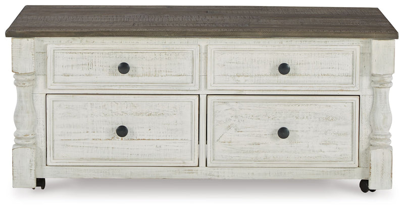 Havalance - Lift Top Cocktail Table with Storage Drawers - White / Gray