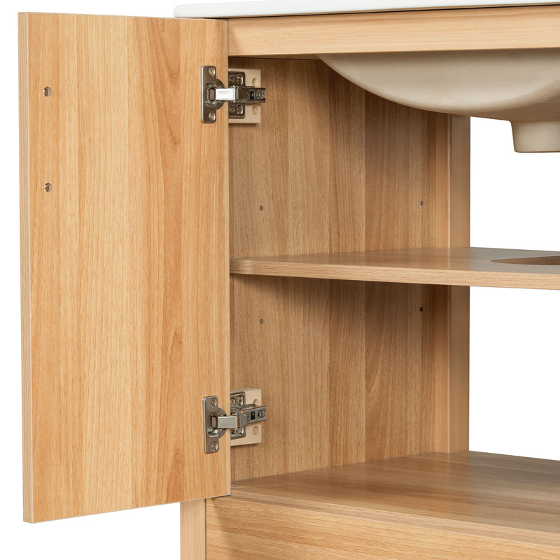 Bathroom Vanity, 2 Soft Close Doors, 4 Soft Close Drawers, Adjustable Shelf, Storage Cabinet - Acacia Wood