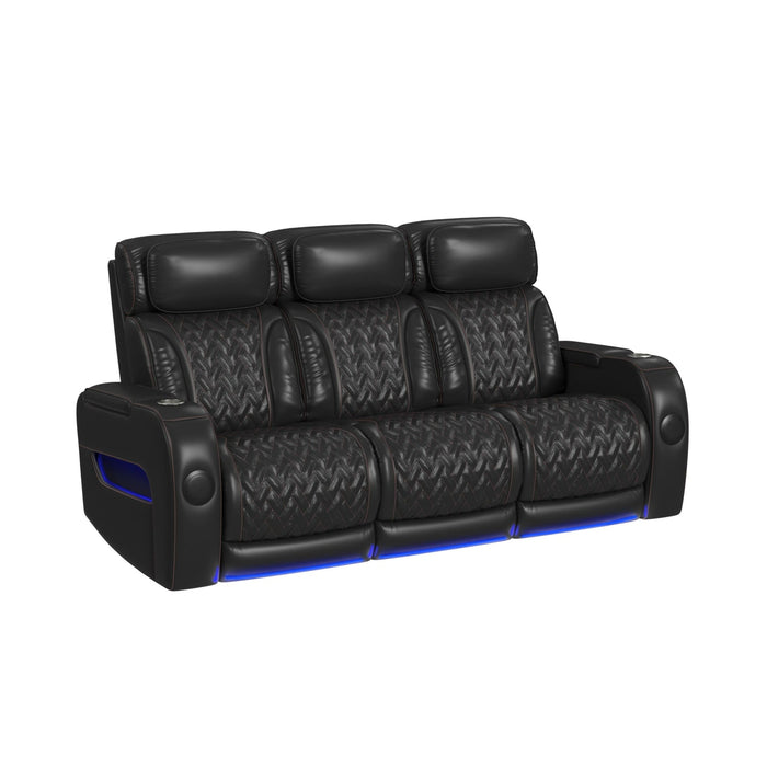 Prime Time P3 Living Room Set in Jett Black with Red Stitching