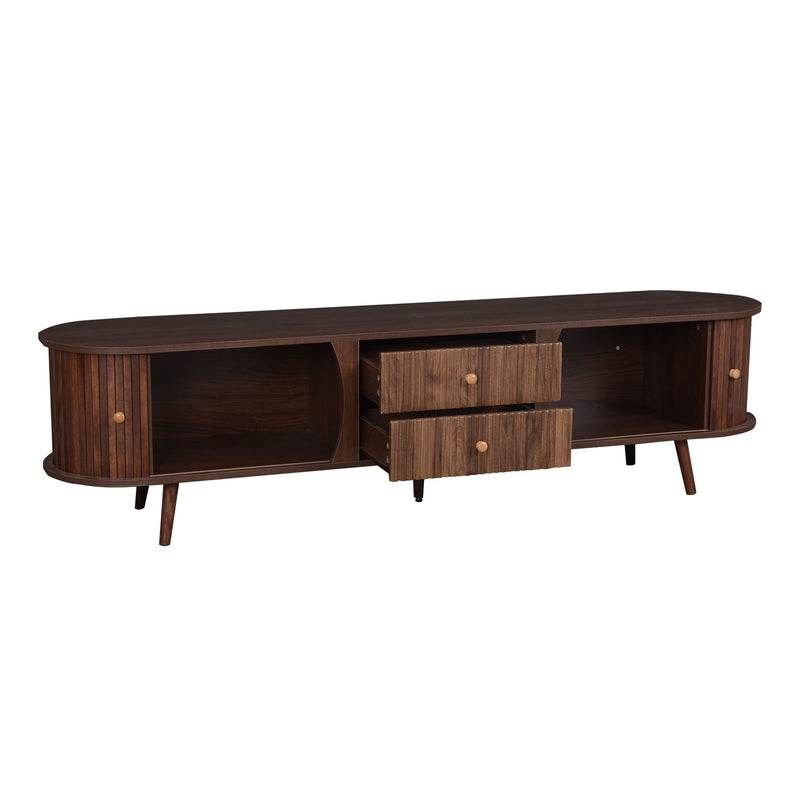 70" TV Stand With Tambour Doors And Fluted Drawers - Dark Brown