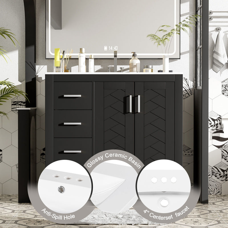 Bathroom Vanity With Sink Combo, Storage Cabinet, Freestanding Set With 3 Drawers & Soft Closing Doors