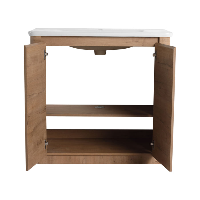 Freestanding Bathroom Vanity With Sink, 2 Soft Close Doors & Storage Rack