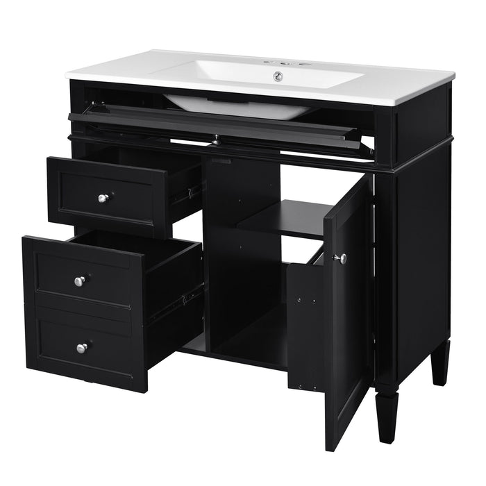 Bathroom Vanity With Mirror Cabinet, Single Sink With 2 Soft Closing Doors And 4 Drawers