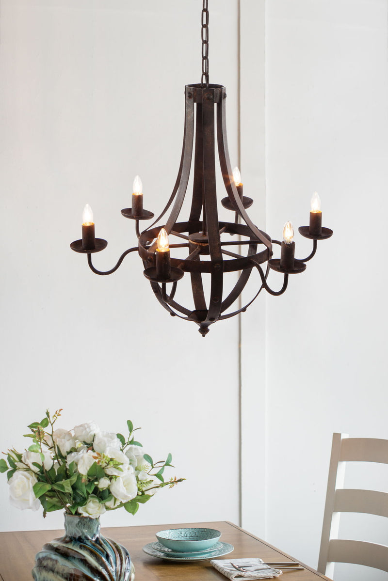 6 Light Metal Chandelier, Hanging Light Fixture With Adjustable Chain For Kitchen, Bulb Not Included - Black