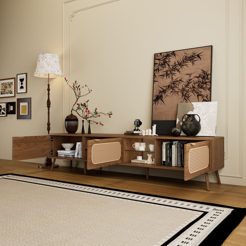 78" TV Stand With Ample Storage And Open Shelving - Walnut
