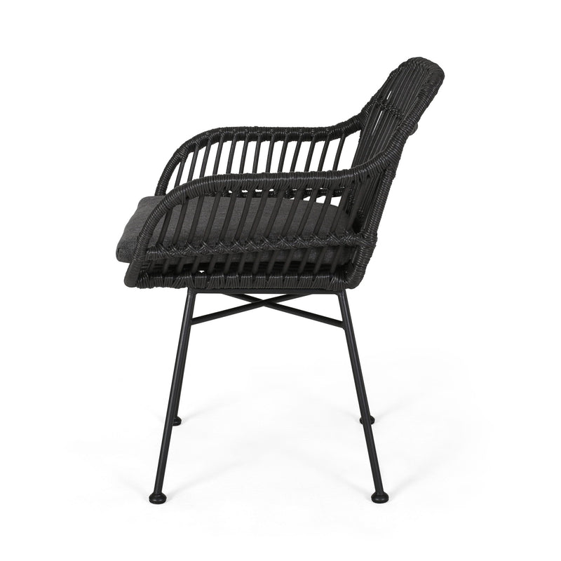 Outdoor Rattan Accent Chair With Metal Legs