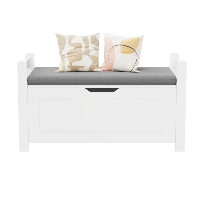 Kids Toy Box Chest Storage Cabinet With Cushion Seat Bench Flip Top Lid Safety Hinge - White