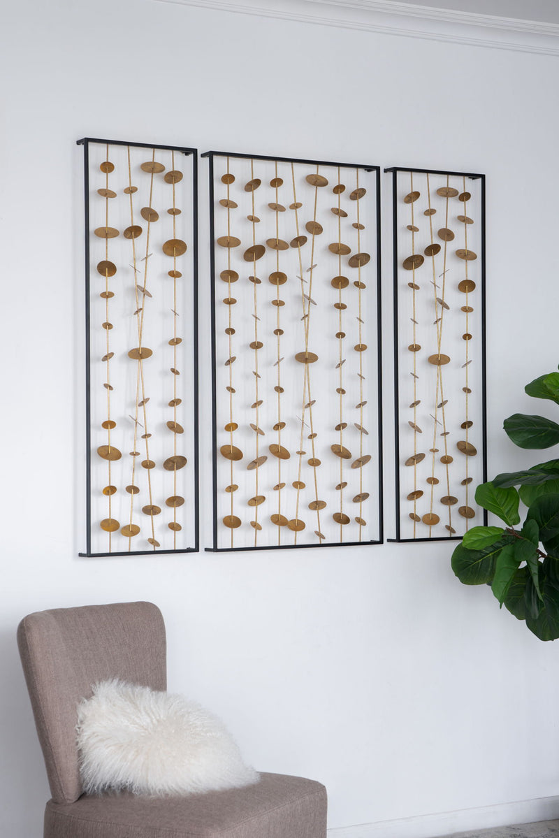 Metal Decorative Wall Art With Frame, Wall Decor For Living Room (Set of 3) - Gold