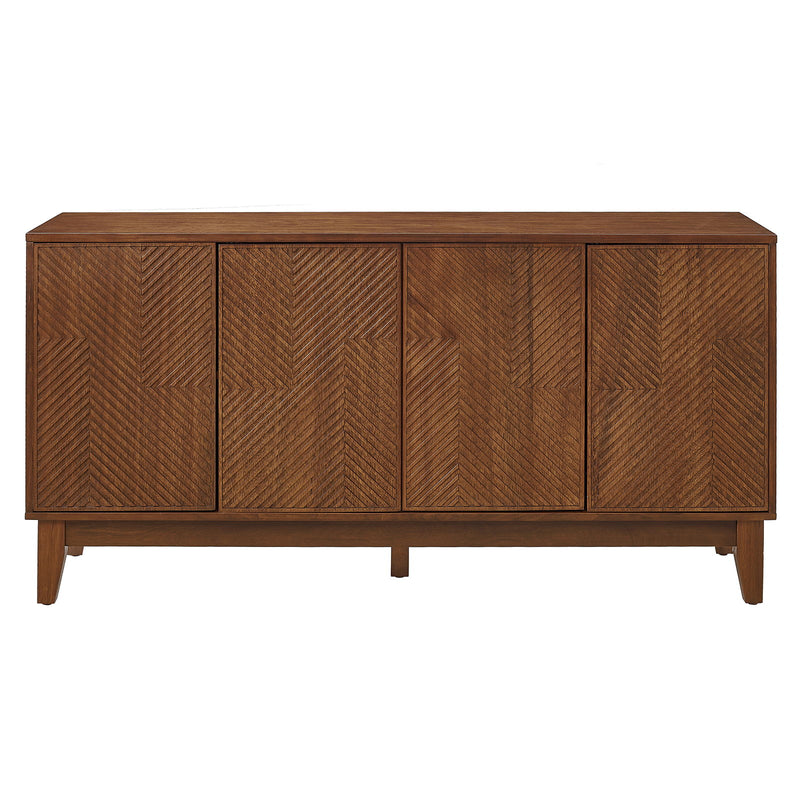 TV Stand & Carved Geometric Doors, Storage Cabinet For Living Room - Walnut