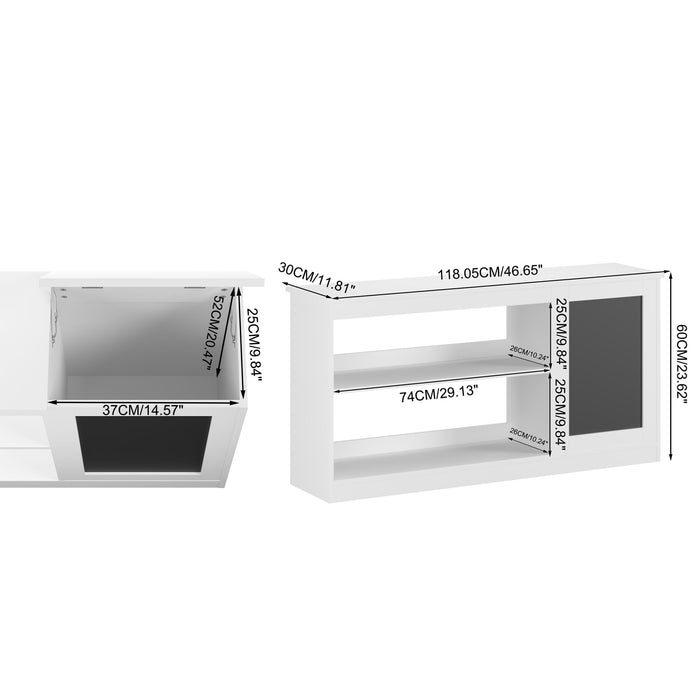 3 In 1 Bookshelf And Toy Storage Cabinet With Chalkboard, Organizer For Playroom Featuring And Spacious Storage - White