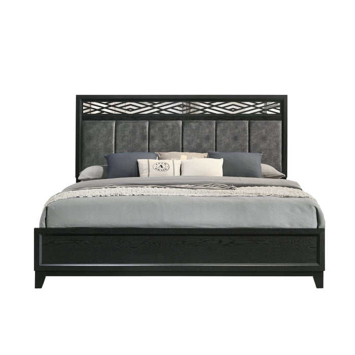Obsidian 5/0 Q Headboard, Footboard & Slats-Black