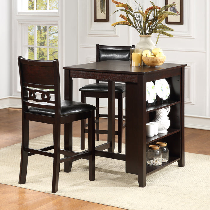 Gia 3 Pc 30" Storage Counter Table & 2 Chairs-Ebony