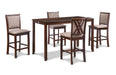 Amy 5 Pc 60" Counter Storage Table+Chairs-Brown Cherry