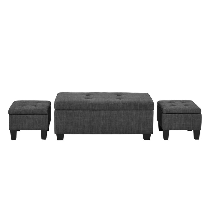 Ethan 3PK Storage Ottoman in Charcoal - National Furniture Liquidators