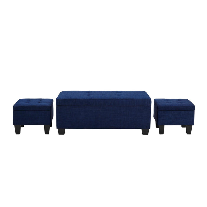 Ethan 3PK Storage Ottoman in Blue - National Furniture Liquidators