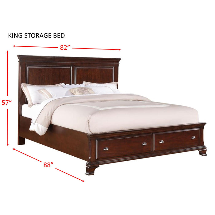 Canton Cherry King Storage Bed - National Furniture Liquidators