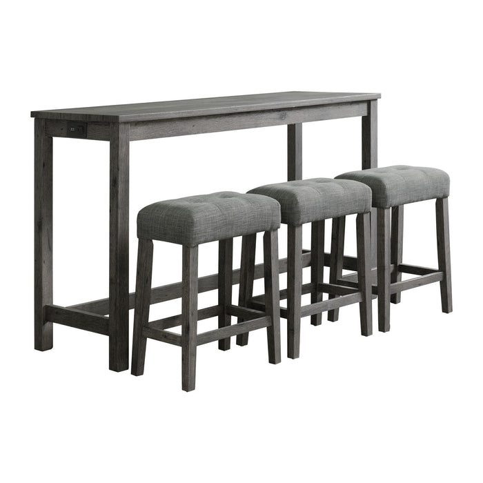 Oak Lawn Charcoal Grey Bar Table Single Pack (Table + 3 Grey Fabric Stools)