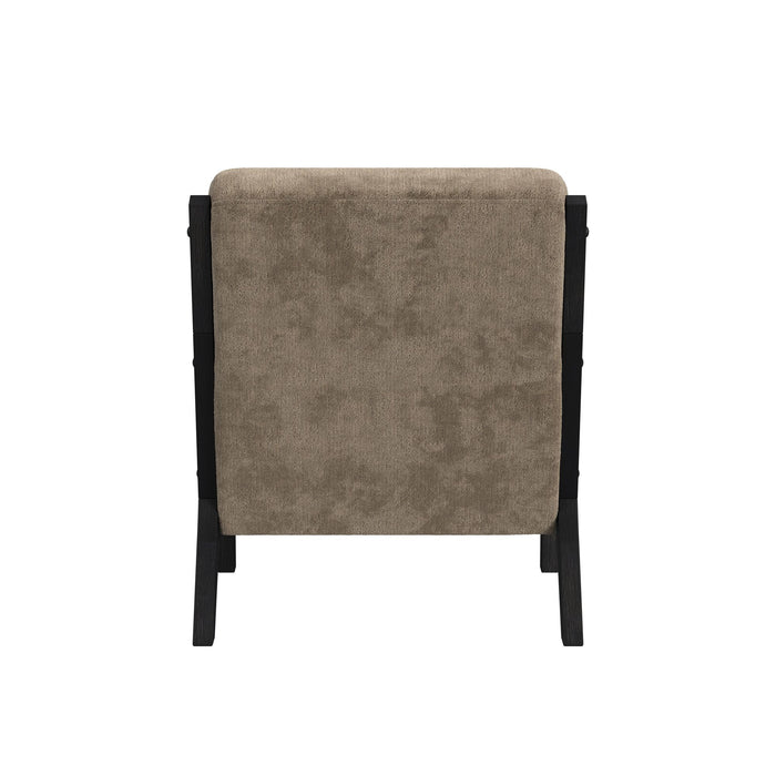Marina Chair with kidney pillow in Langley Cocoa and Brushed Espresso Finish