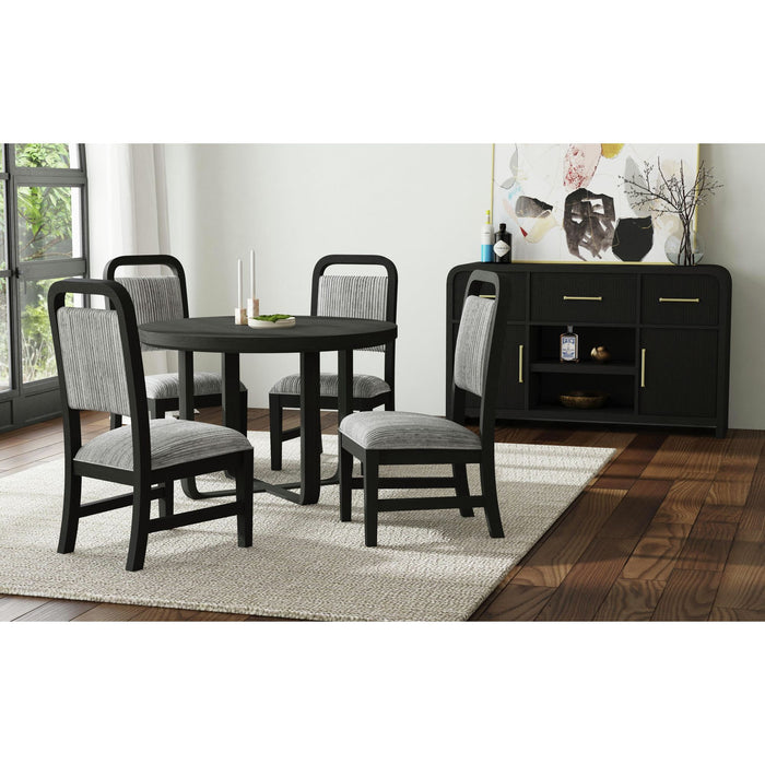Ridgemont Standard Height Dining Set in Black with Grain-Table and Four Grey Fabric Chairs