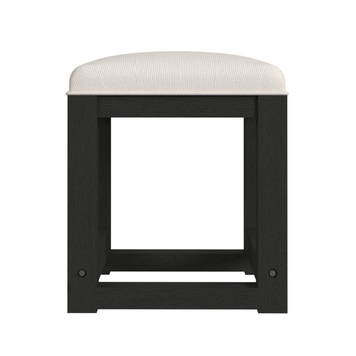 Ridgemont Dressing Stool with White Fabric in Black with Grain