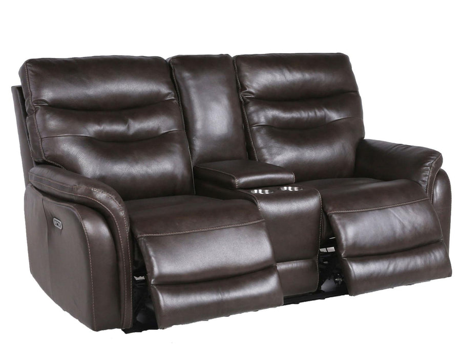 Steve Silver Fortuna Leather Dual Power Reclining Console Loveseat in Coffee