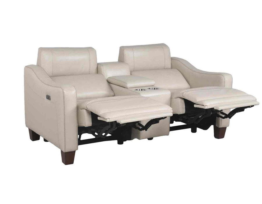 Steve Silver Giorno Dual Power Leather Console Loveseat in Ivory