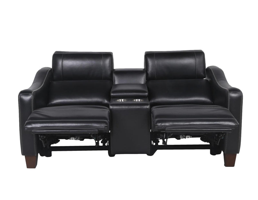 Steve Silver Giorno Dual Power Leather Console Loveseat in Midnight