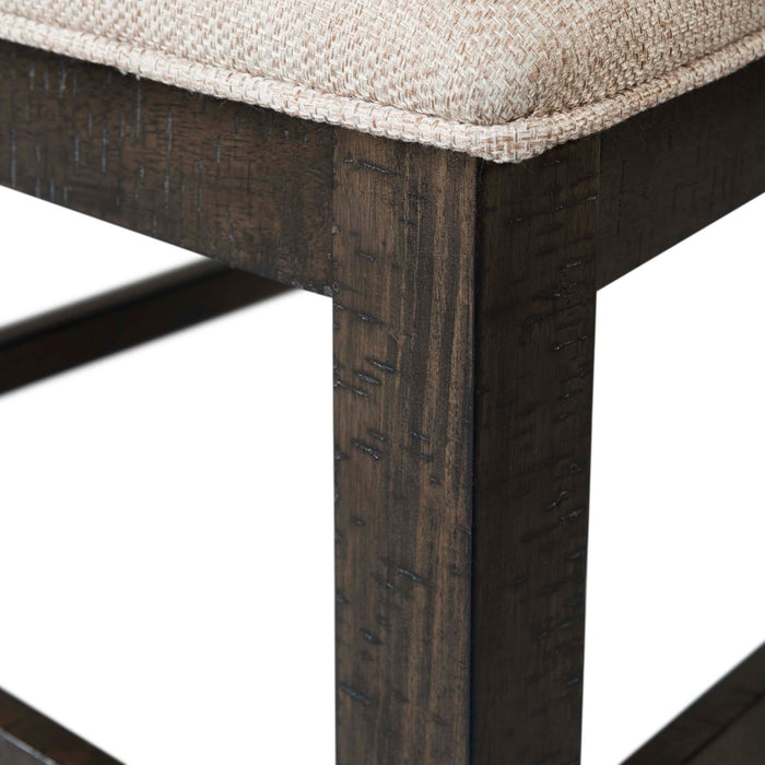 Stone 6PC Dining Set in Charcoal - Table, 4 Wooden Swril Back Side Chairs, & Pew Bench