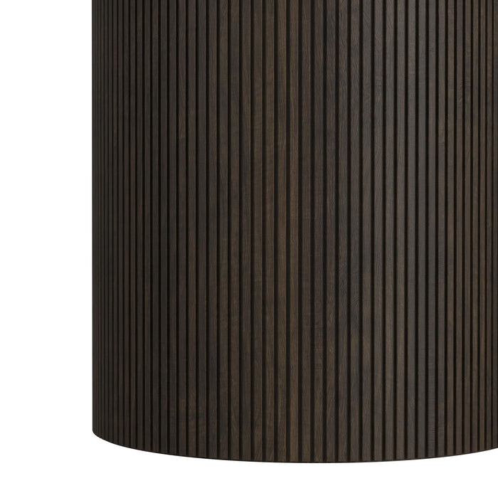 Sylvie Round End Table with White Faux Marble Top and Base in Dark Brown