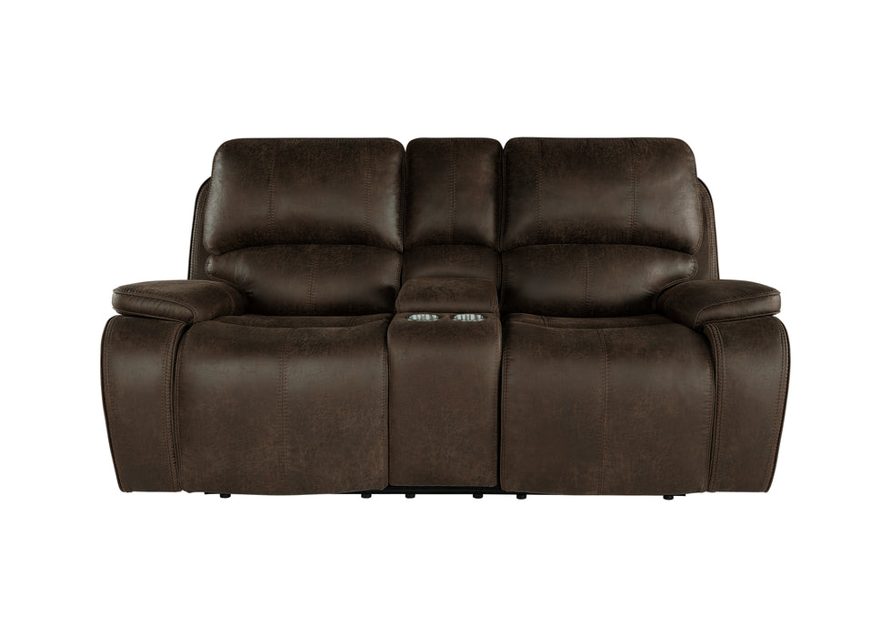 Brookings Console Loveseat W/ Dual Recliners-Brown