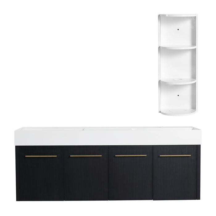 Modern Wall Mounted Bathroom Vanity With Left Sink And Storage Rack