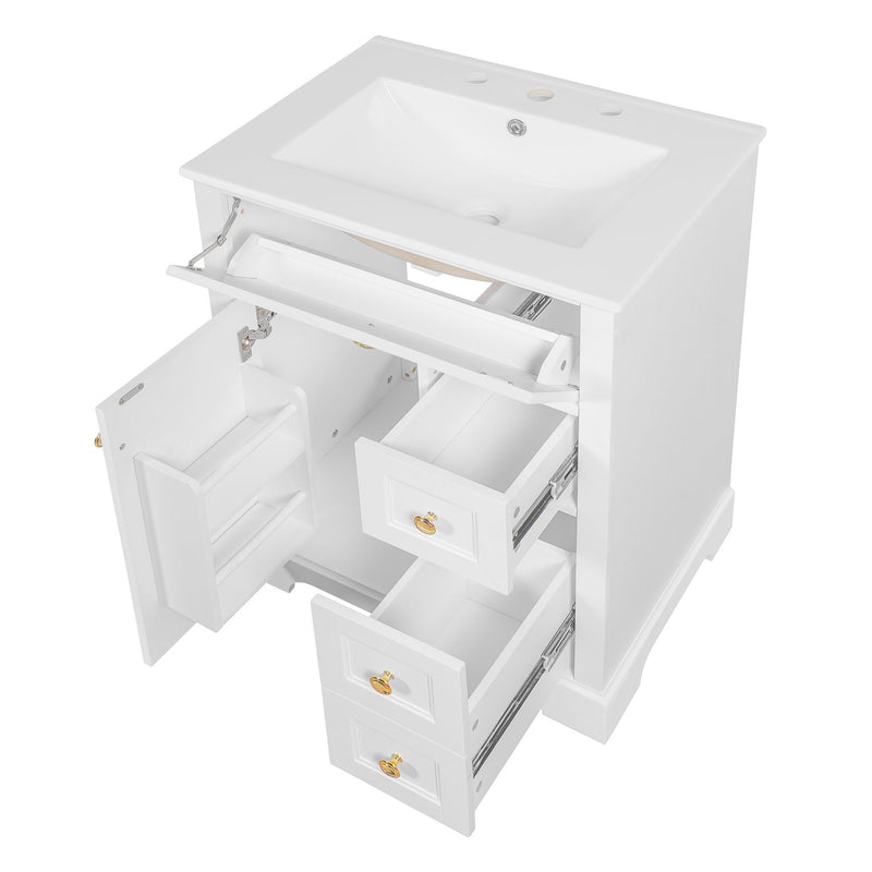Modern Bathroom Vanity With Sink, 3 Drawers & Cabinet With 2 Tier Door Storage