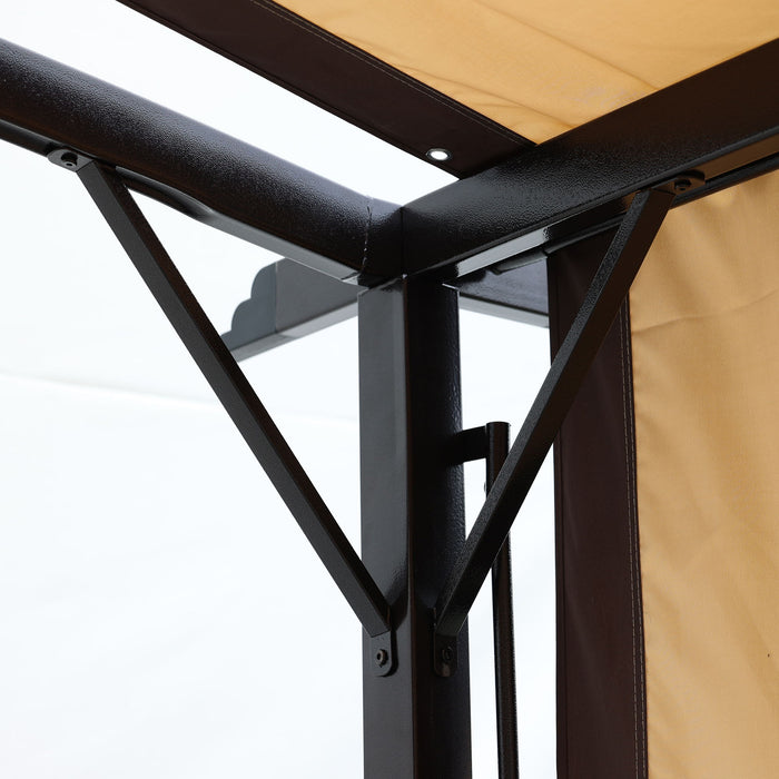 Outdoor Patio Pergola Gazebo - Steel Frame Sun Shelter With Retractable Canopy