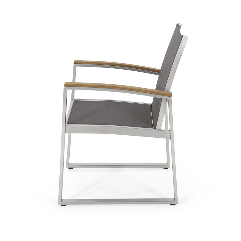 Poetic - Outdoor Dining Chair With Faux Wood Arms And Aluminum Frame (Set of 2) - Gray